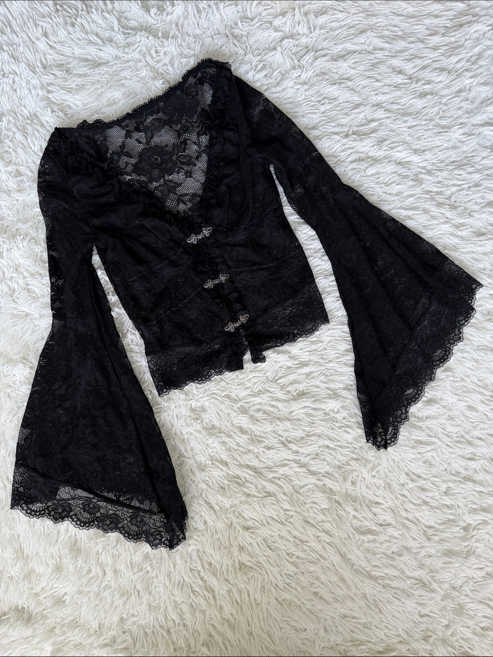 Black Lace Witchy Gothic Bell Sleeve Too XS